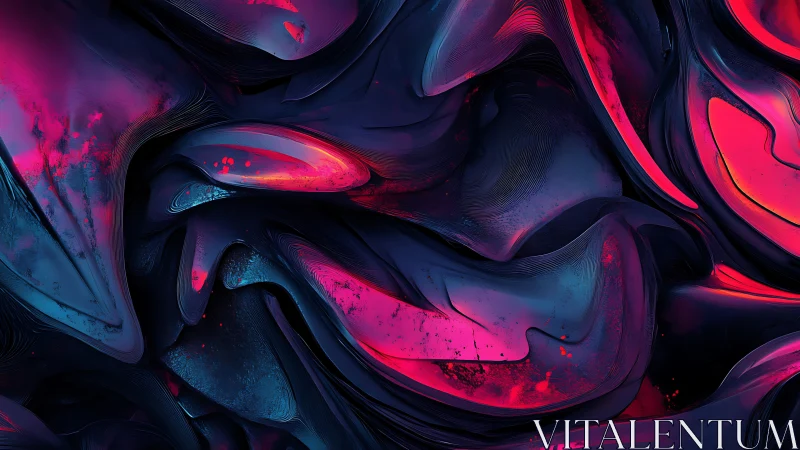 Neon magenta and cyan fluid folds in abstract digital topography