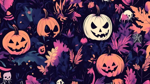 Halloween jack o lantern pattern with bold floral background.