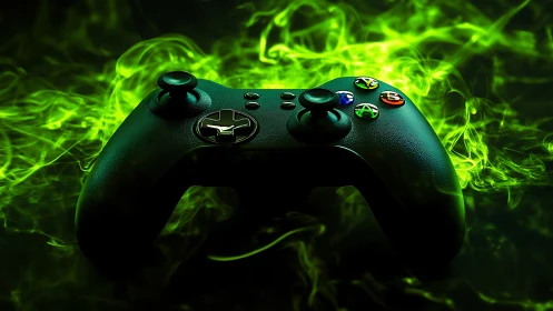 Gaming Controller Under Neon Green Energy Field Illumination