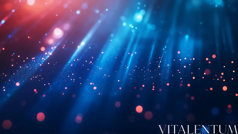 Abstract glowing light beams and bokeh particles in digital style.