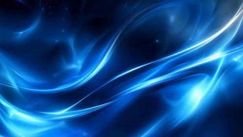 Abstract blue light waves on dark background, digital art style.