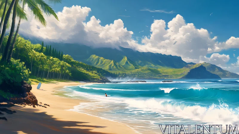 Tropical Paradise Where Mountains Embrace the Turquoise Sea.