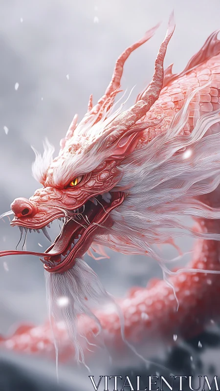 Red serpentine dragon head is rendered with detailed scales