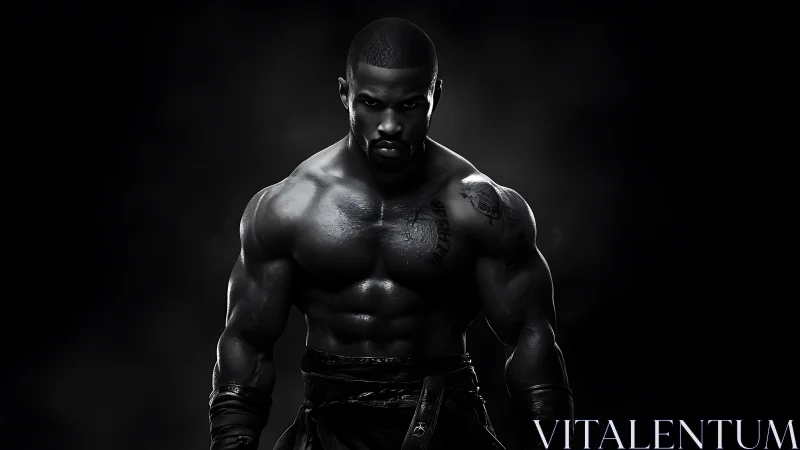 Shadowforged warrior emerges from the void in steel light.