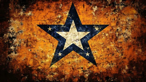 Bold layered star on weathered orange grunge backdrop.