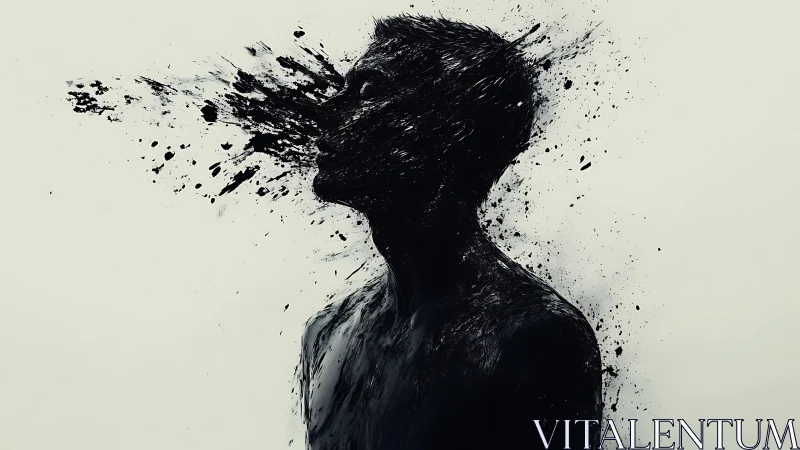 Silhouetted figure erupts in expressive black ink explosion