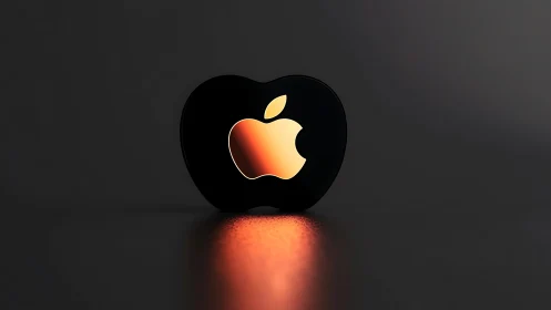 Black Apple Silhouette Glowing with Warm Radiance.