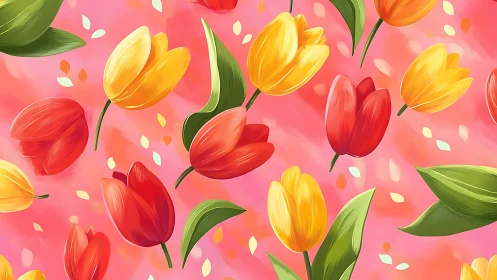 Vibrant Tulip Composition with Gradient Pink Background and Layered Petals.