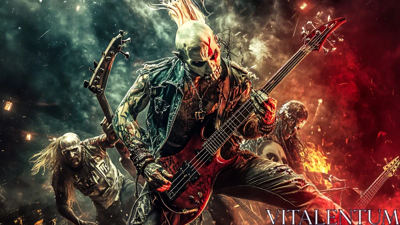Masked metal guitarist leads intense fiery stage performance