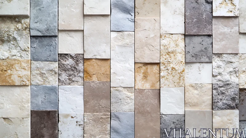 Modern neutral stone tile wall with textured and smooth finishes.
