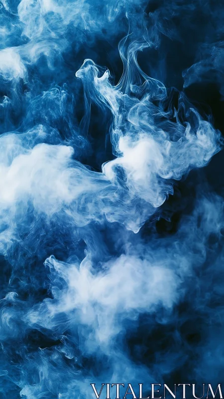 Photorealistic blue smoke plumes in vertical abstract composition.