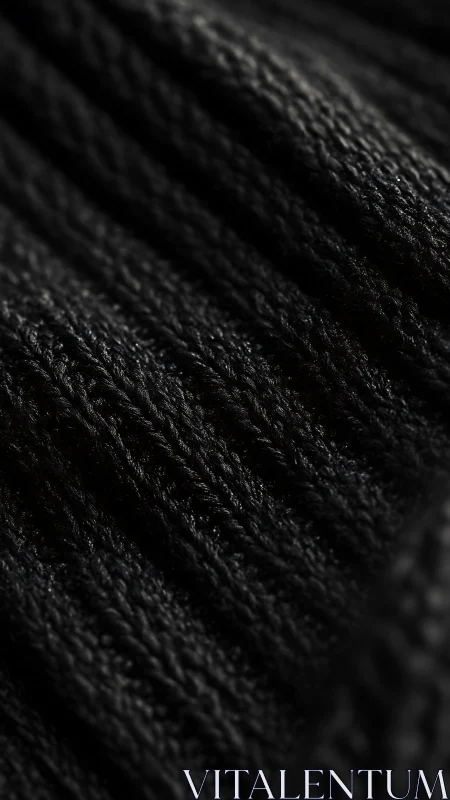 Black ribbed knit textile in close macro fabric view.