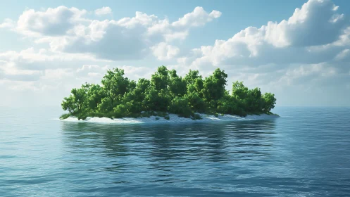 Lush Island Surrounded by Calm Blue Water
