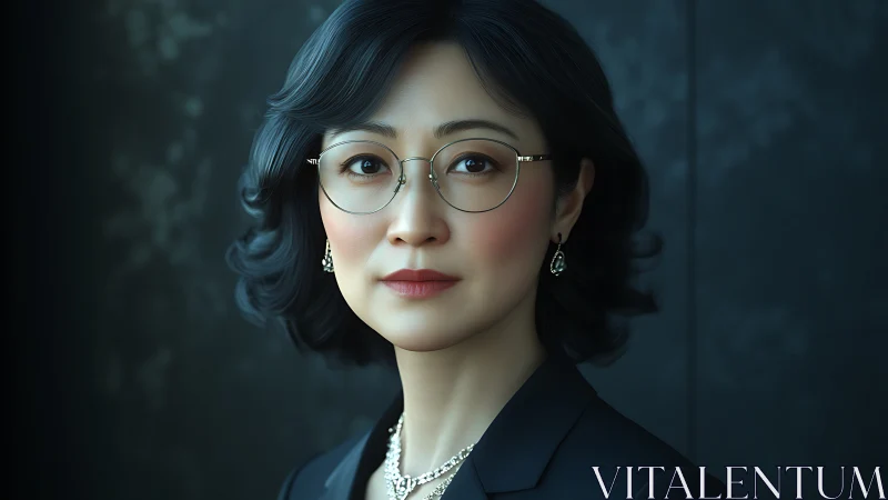 Elegant businesswoman portrait in modern, soft-focus style.