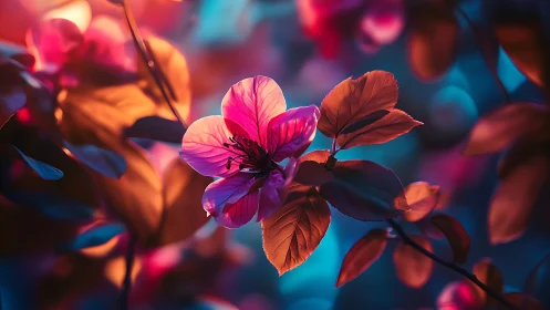 Luminous Flower Petals Glow in Magenta and Blue Light