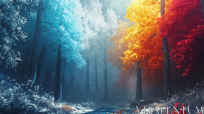 Chromatic Forest Portal Where Frost Meets Inferno.