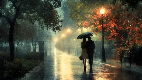 Solitary Walk Through Rainy Autumn Streets at Dusk