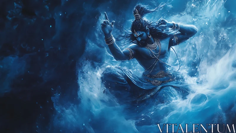 Celestial dancer ripples stormy blue skies into sacred rhythm