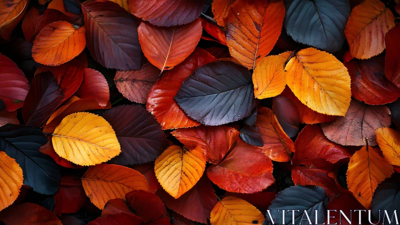 Autumn leaf mosaic in vivid red, orange, and gold tones.