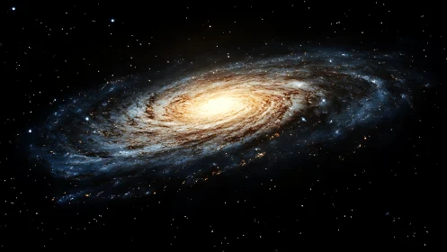 Spiral galaxy structure with luminous stellar core focus.