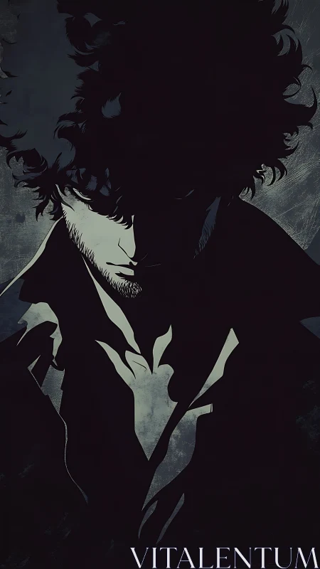 Shadowed anime drifter in stark monochrome profile portrait.