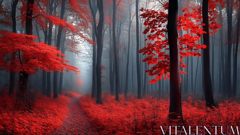 Autumnal Forest Pathway: Monochromatic Contrast and Chromatic Saturation.