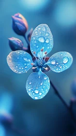 Blue Flower Petals with Dew Drops in Macro Focus.