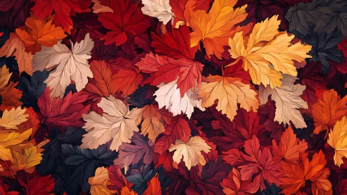 Layered autumn maple leaves in dense digital pattern.