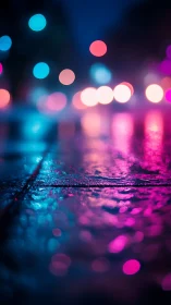 Neon raindrops sketch constellations across the midnight street