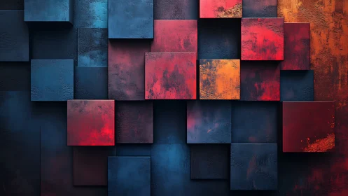 Geometric color blocks create a moody abstract wallscape
