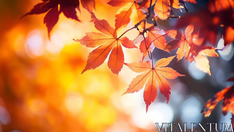 Maple leaves in shallow focus against bright backlight.