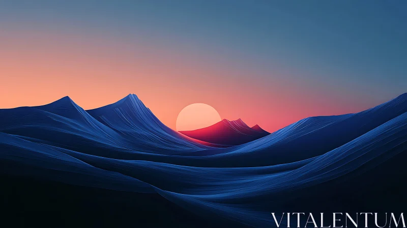 Minimalist digital landscape with sun over layered ridges.