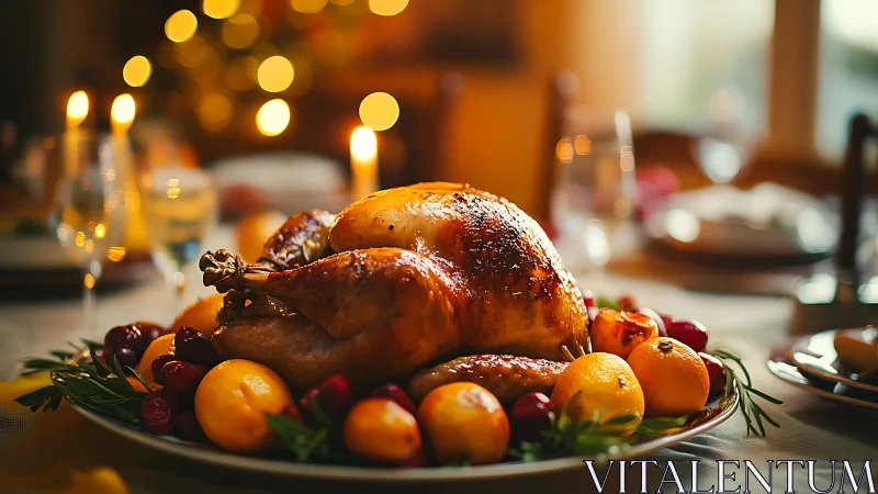 Golden holiday turkey throne crowned with citrus and candlelight.