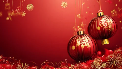 Red lanterns glow warmly in a festive Lunar New Year sky