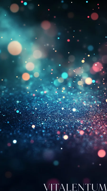 Glittering particle field with colorful bokeh over dark background