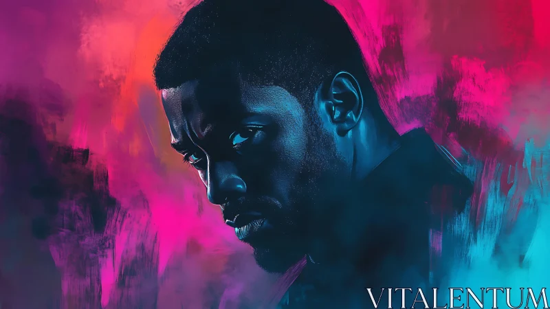 Portrait of male subject in blue and magenta digital lighting