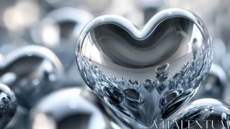 Shiny Metallic Heart Sculpture with Reflective Artistic Details.