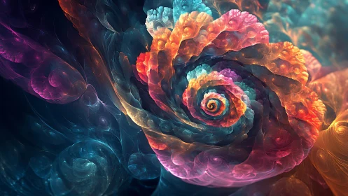 Vibrant fractal spiral blooms in luminous cosmic depths