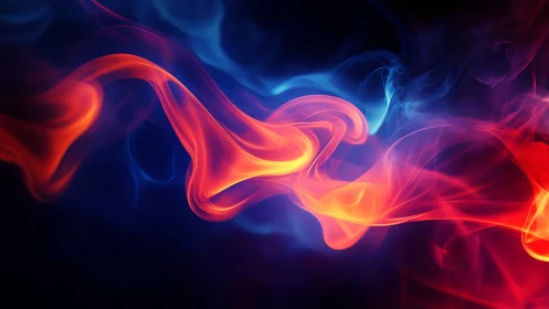 Flowing neon gradient forms intertwine against deep blue dark background