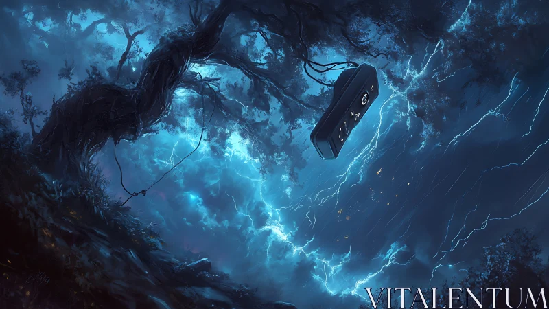 Suspended speaker harnesses storm energy in a nocturnal forest