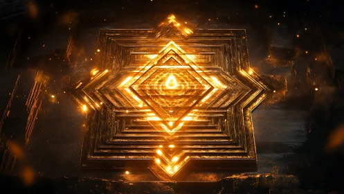 Geometric metallic star structure emits controlled golden light