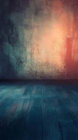 Textured studio backdrop merges teal floor with warm gradient wall