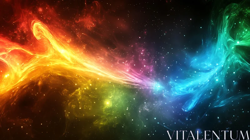 Multicolor gaseous nebula band across star-filled space field.