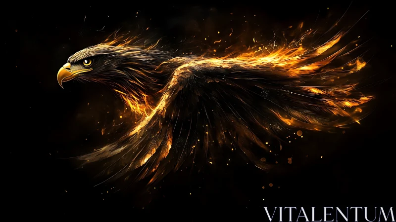 Majestic eagle in fiery flames, digital fantasy art style.