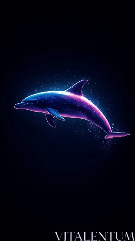 Starlit neon dolphin glides through a cosmic midnight sea.
