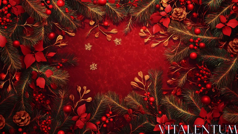 Red Christmas wreath border frames festive blank center.