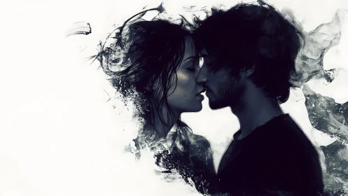 Double Exposure Romance. Ethereal Silhouettes Merge with Misty Mountains.