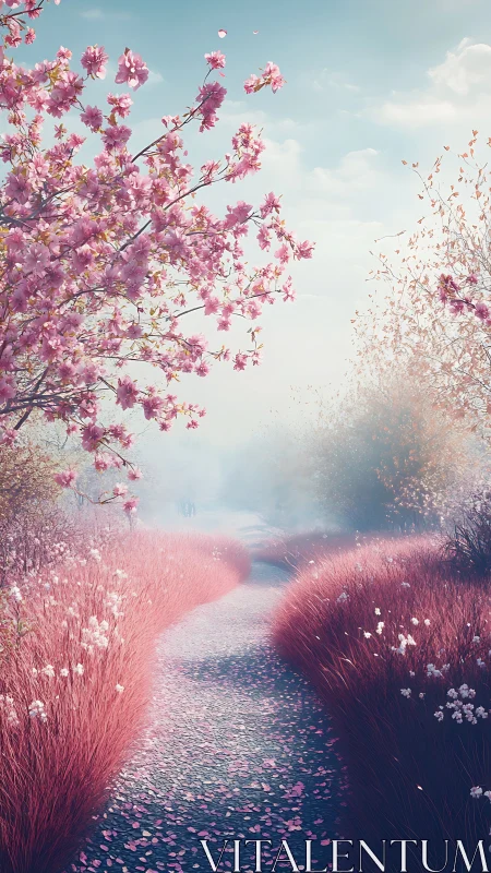 Chromatic blossom corridor with atmospheric depth mapping.
