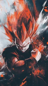 Fiery anime warrior charging up with unstoppable resolve.