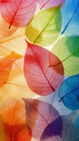 Translucent multicolored leaf skeletons in overlapping layout.